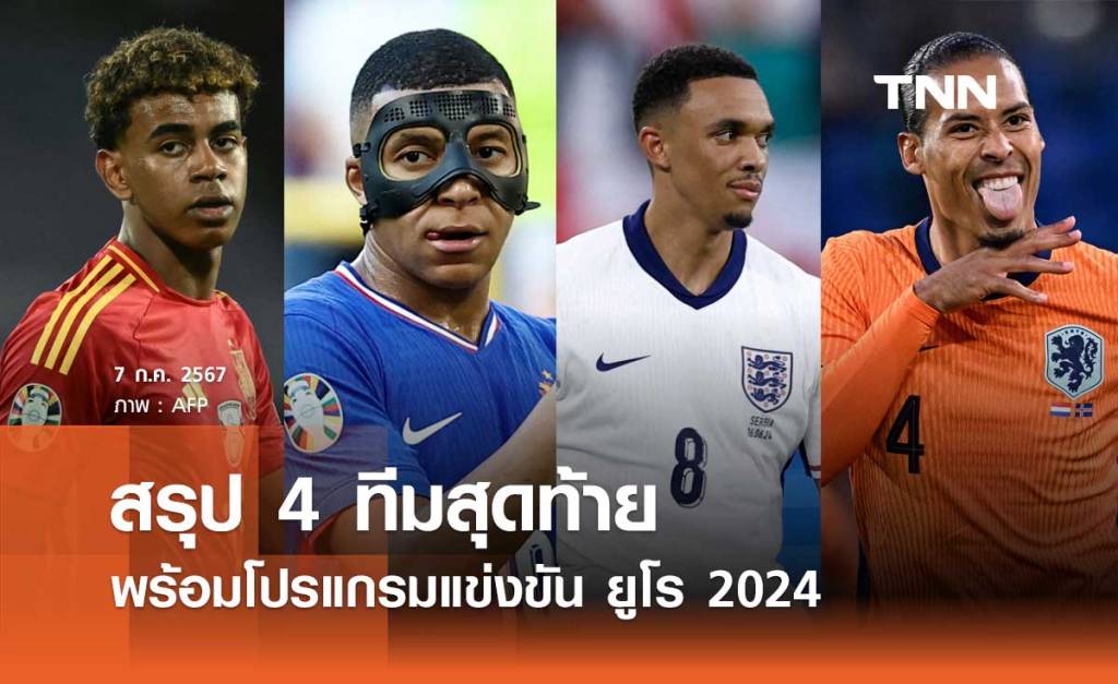 ฟุตบอลยูโรวันนี้ : สรุป 4 ทีมสุดท้าย ยูโร 2024 